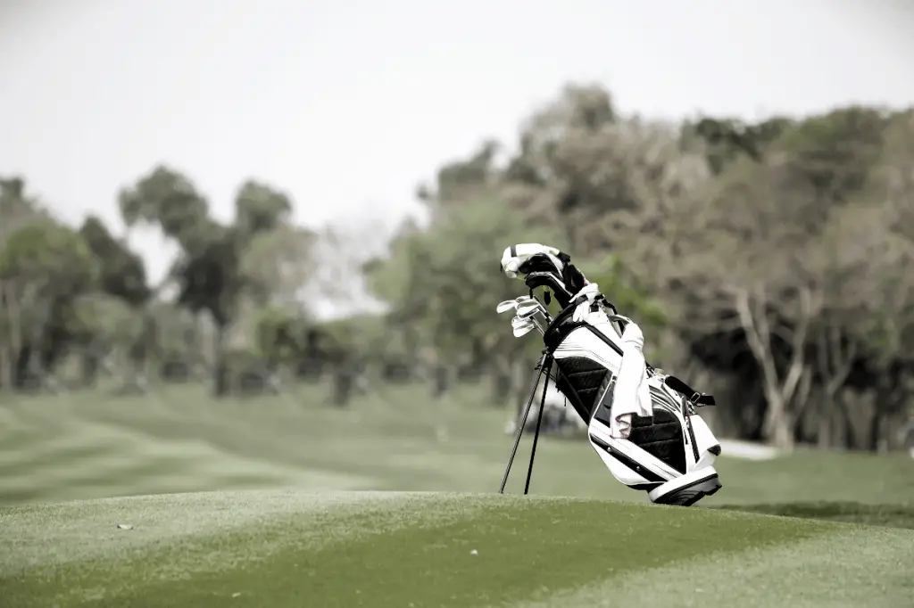 golf bag in middle of fairway