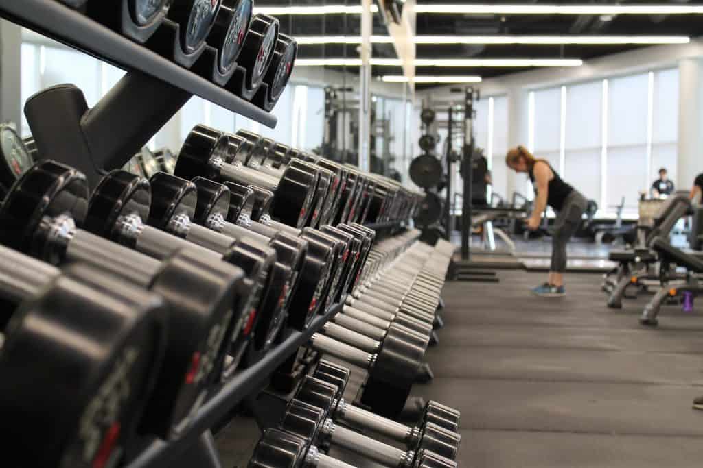 rack of weights in the gym