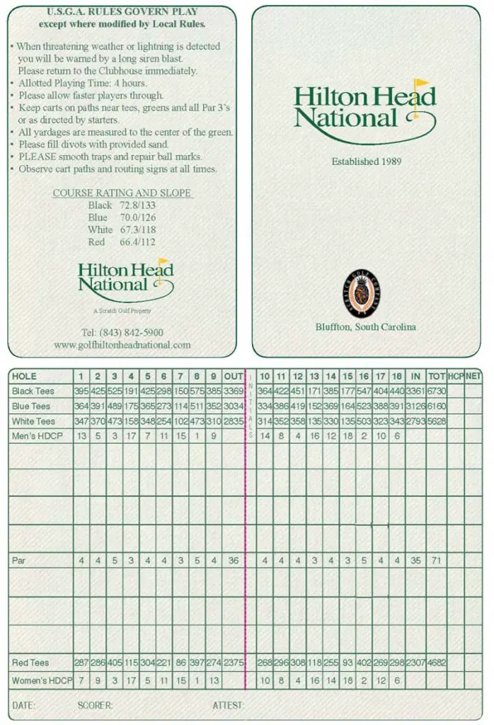 Hilton Head National Scorecard 